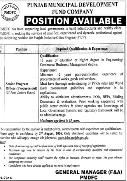 PMDFC Senior Program Officer Procurement Jobs 2026