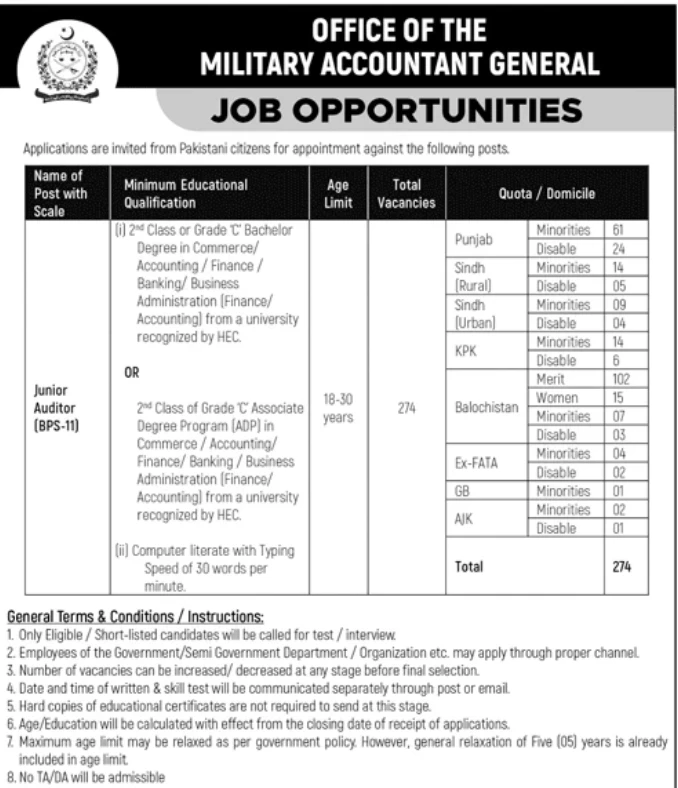Military Accountant General Jobs 2026 for Junior Auditor