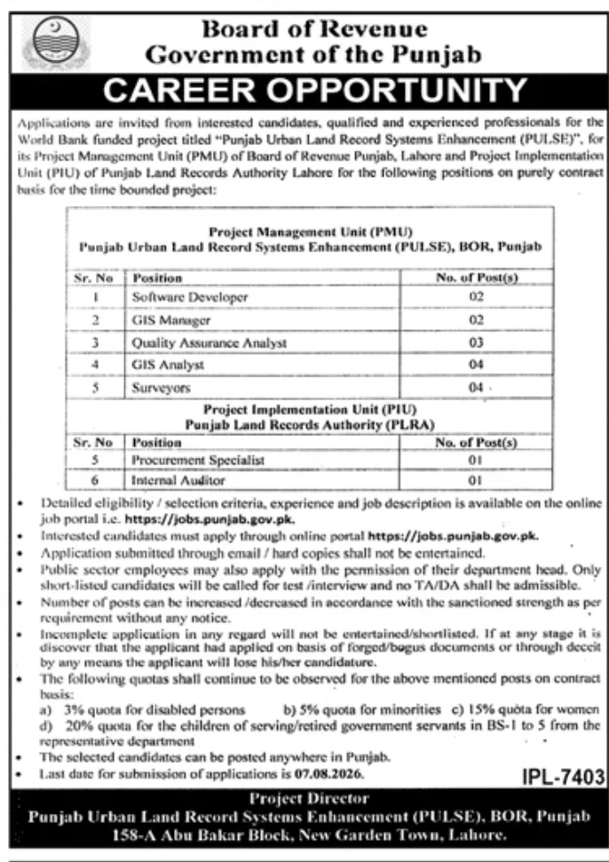 Board of Revenue Punjab Jobs 2026