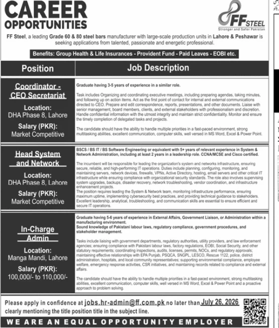 FF Steel Jobs 2026