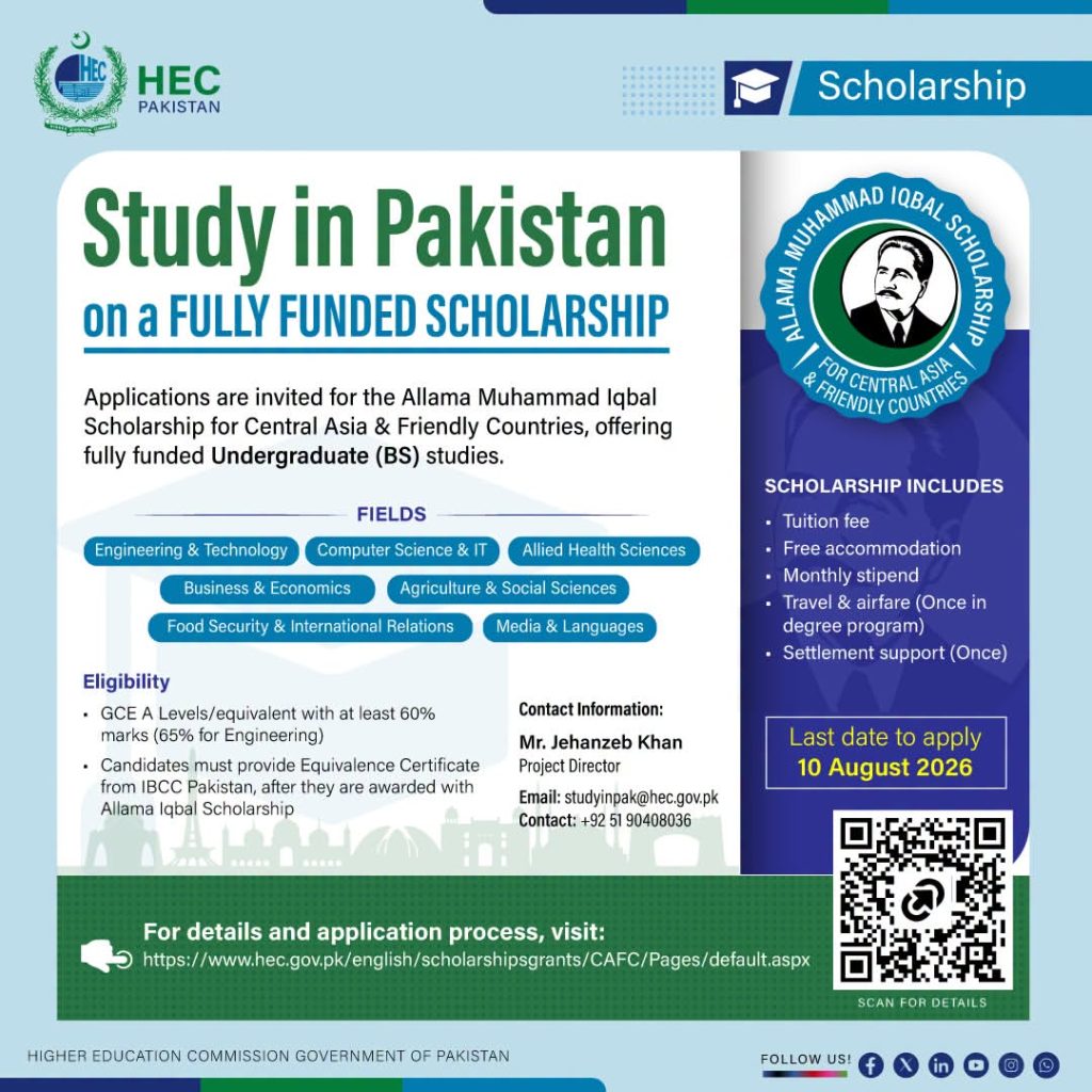 Allama Muhammad Iqbal Scholarship 2026 at HEC Pakistan