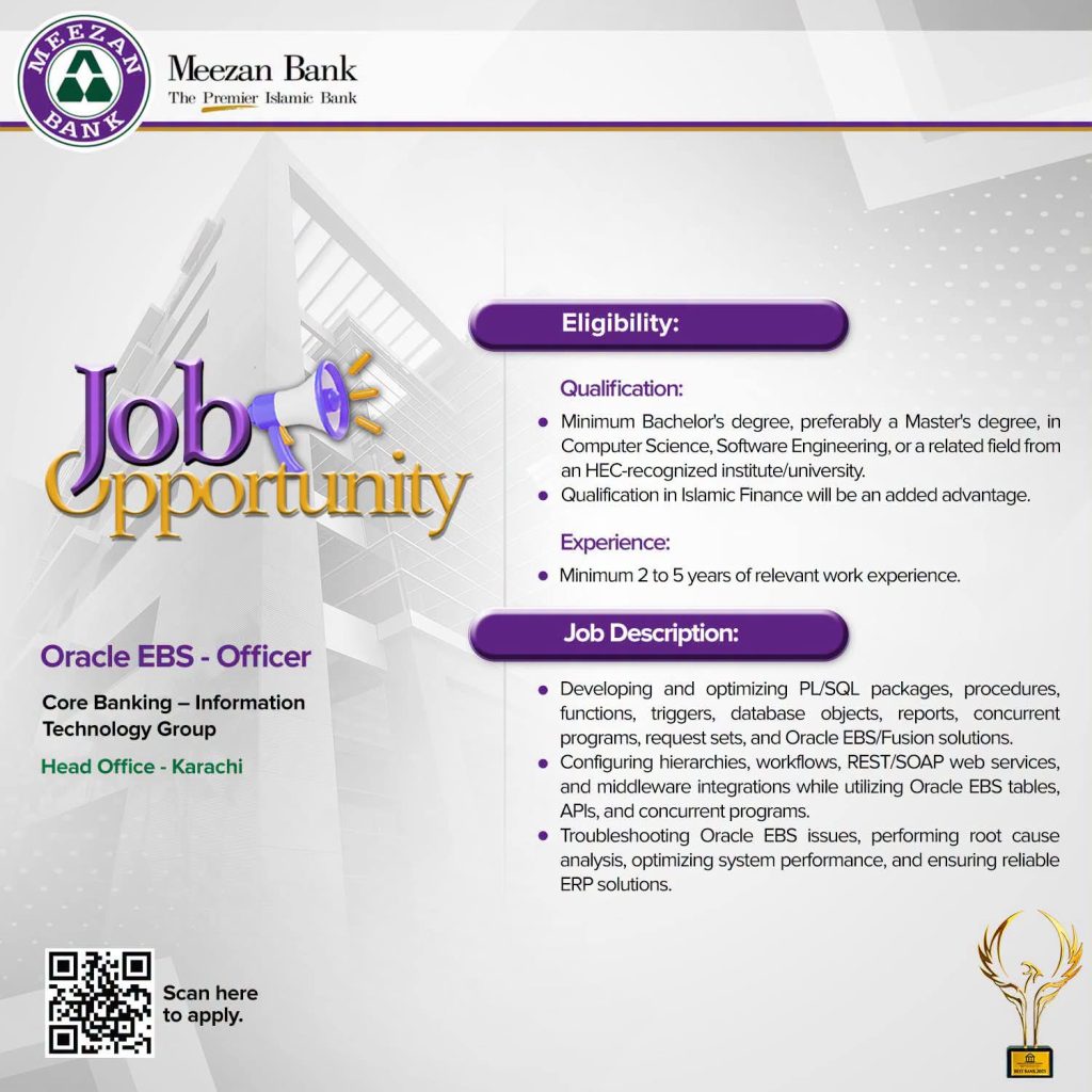 Oracle EBS Officer Jobs 2026 at Meezan Bank