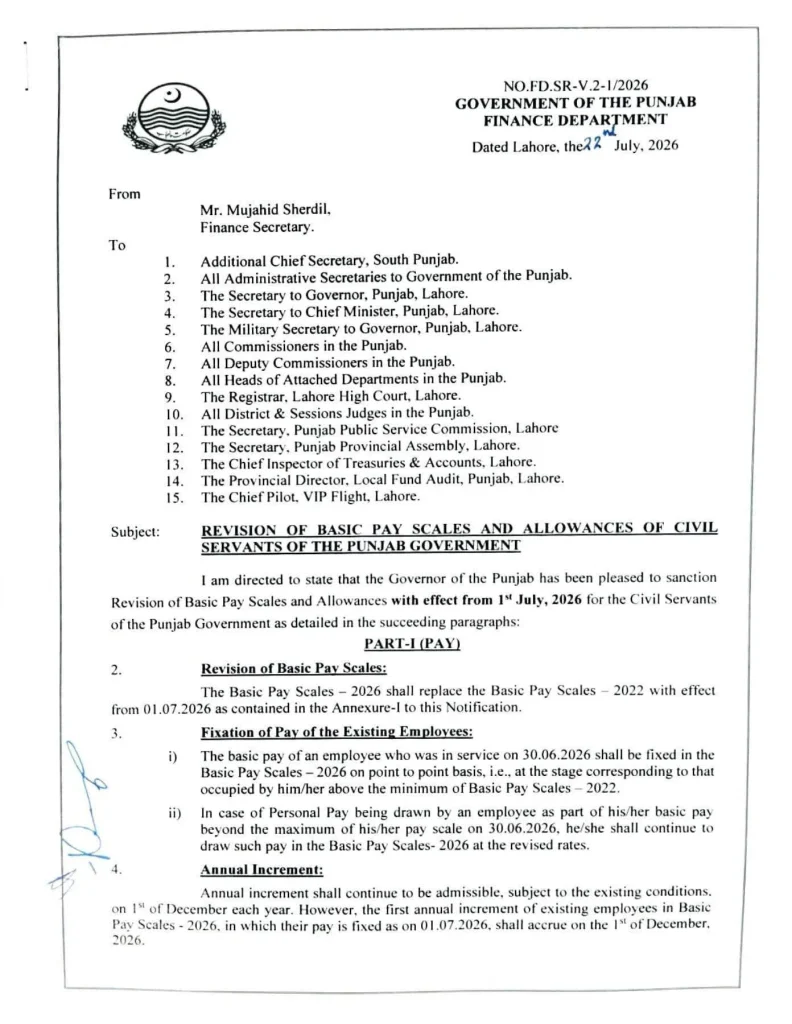 Punjab Government Revised Pay Scale 