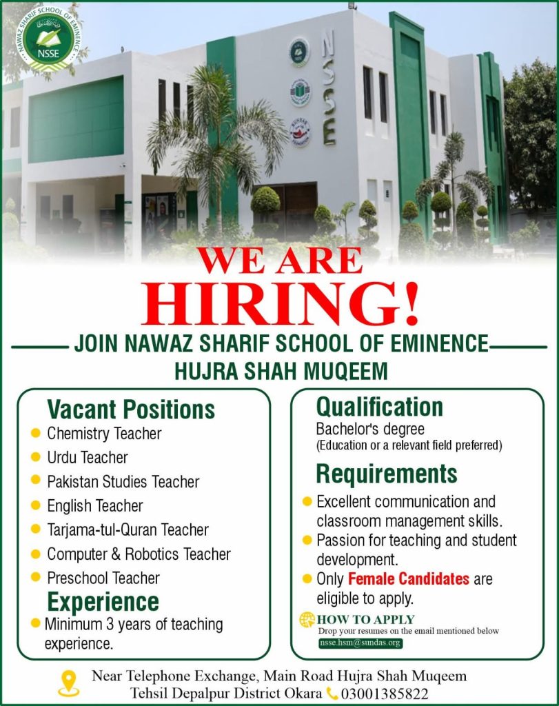 Nawaz Sharif School of Eminence Jobs 2026