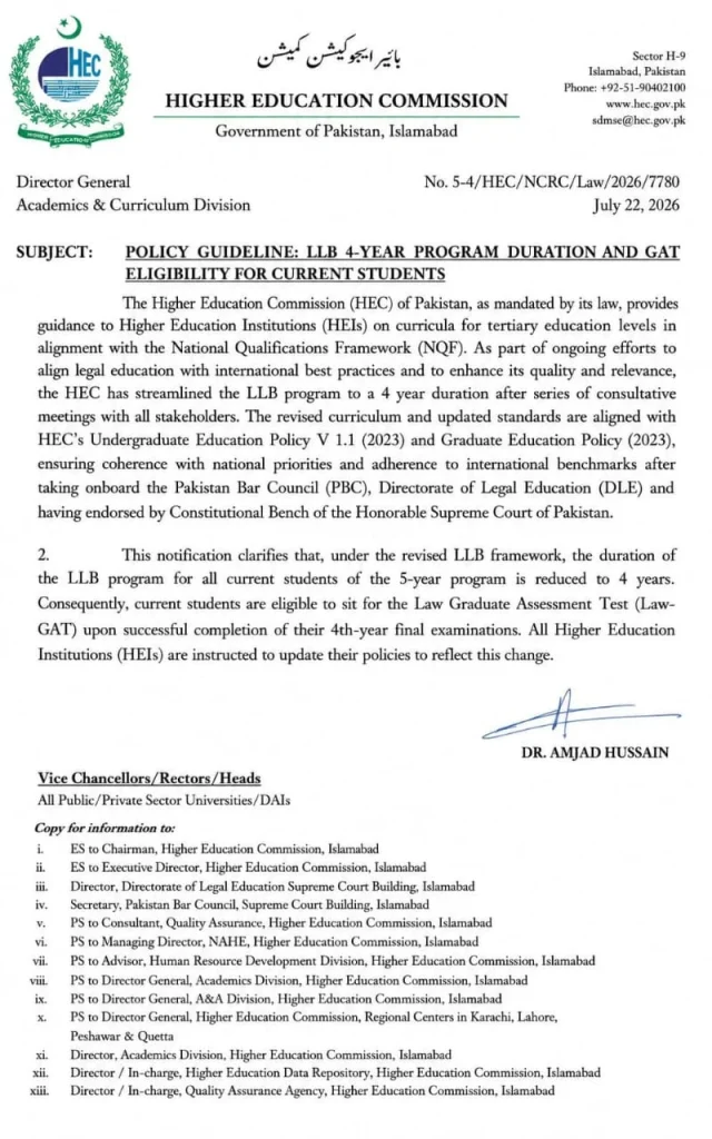 HEC LLB 4-Year Program Duration
