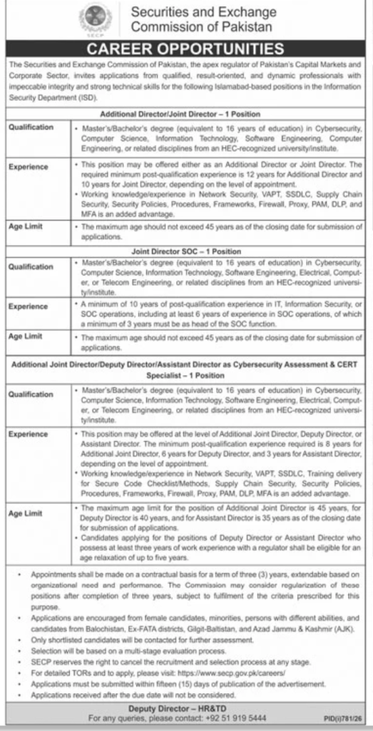 Securities and Exchange Commission of Pakistan Jobs 2026