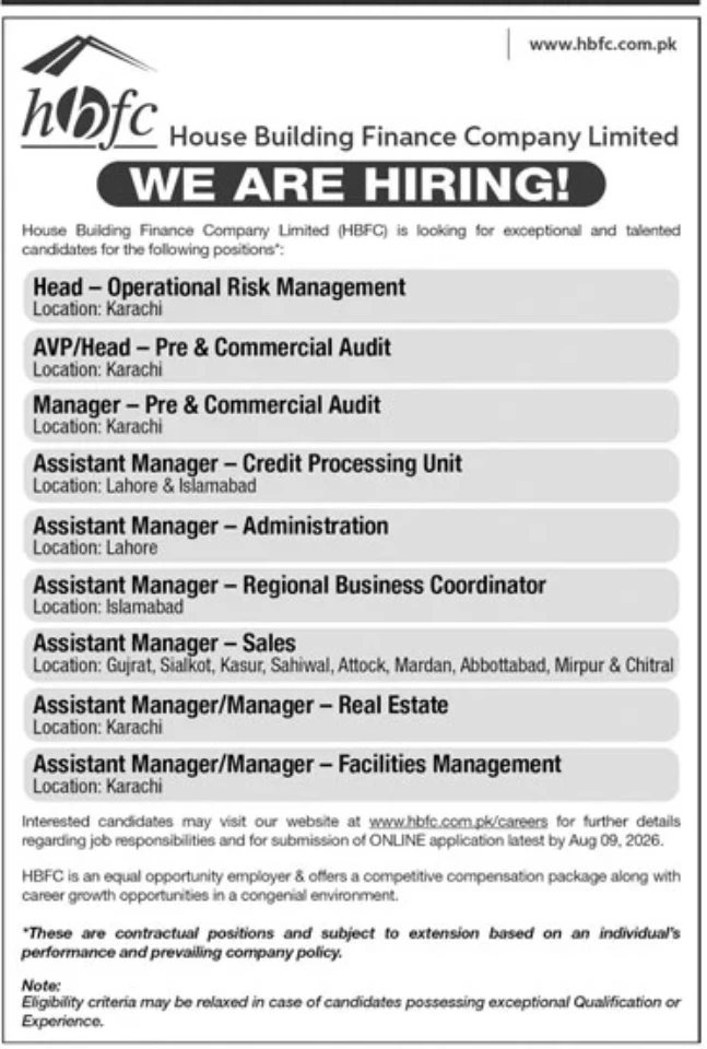 HBFC Jobs 2026 for Assistant Managers and Head Positions