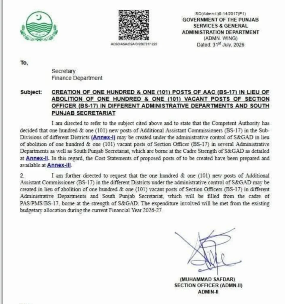 101 Additional Assistant Commissioner Posts Punjab 2026