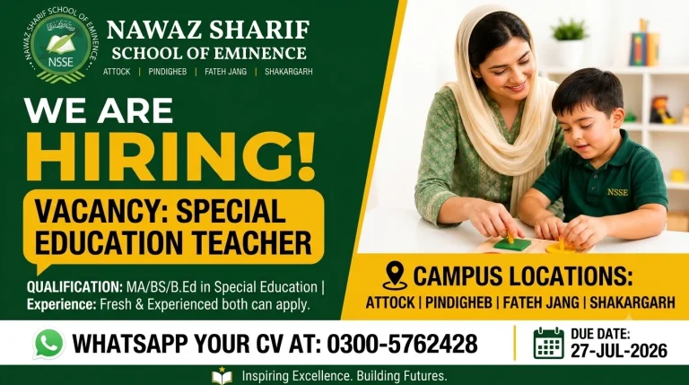 Special Education Teacher Jobs 2026 at Nawaz Sharif School of Eminence