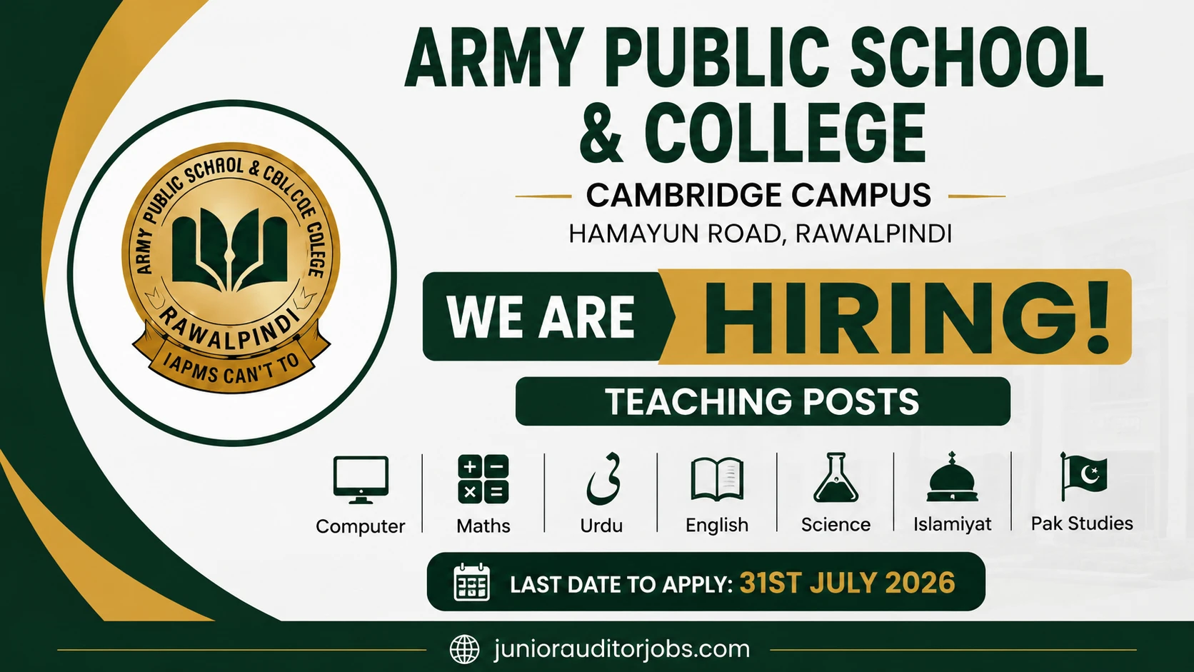 Army Public School & College Rawalpindi Jobs 2026 for Teaching Posts