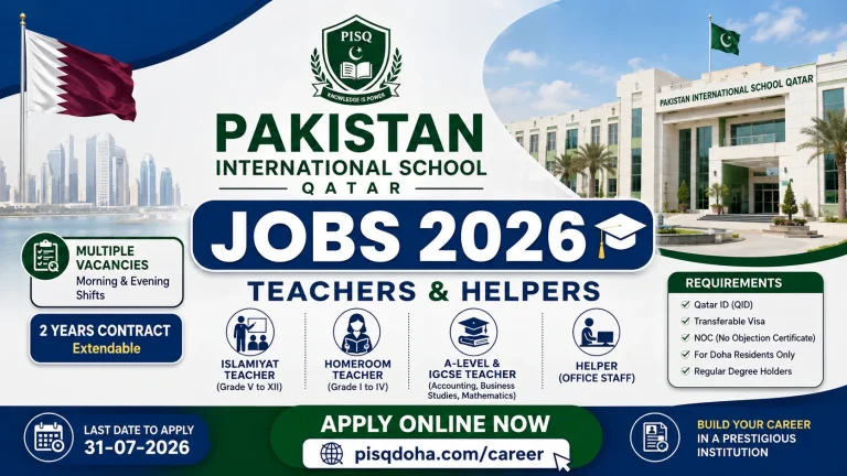 Pakistan International School Qatar Jobs 2026 for Teachers and Helpers