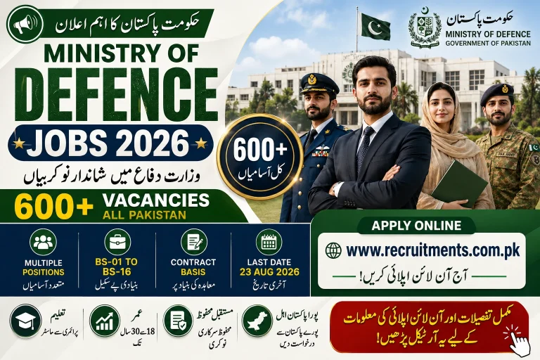 Ministry of Defence Jobs 2026: Apply Online at recruitments.com.pk (600+ Vacancies)
